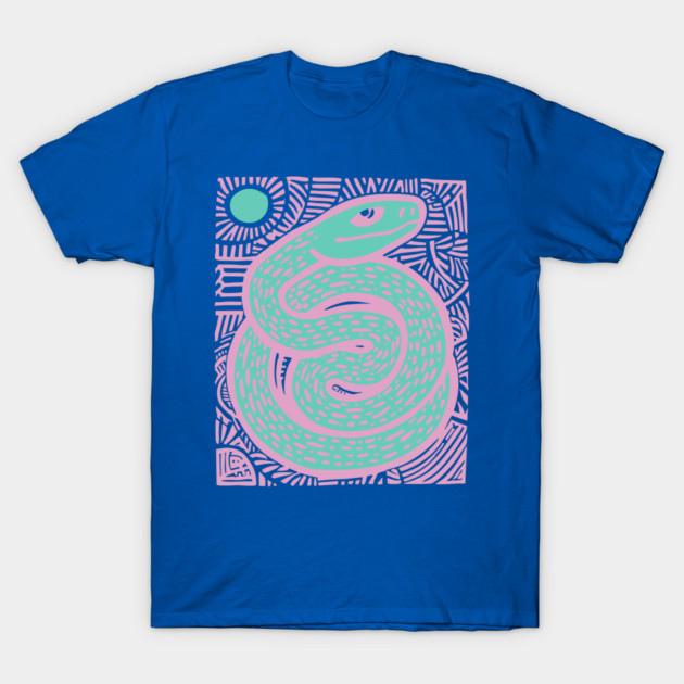 Mystic Serpent Linocut - Spiritual Snake Art T-Shirt by TuncGK