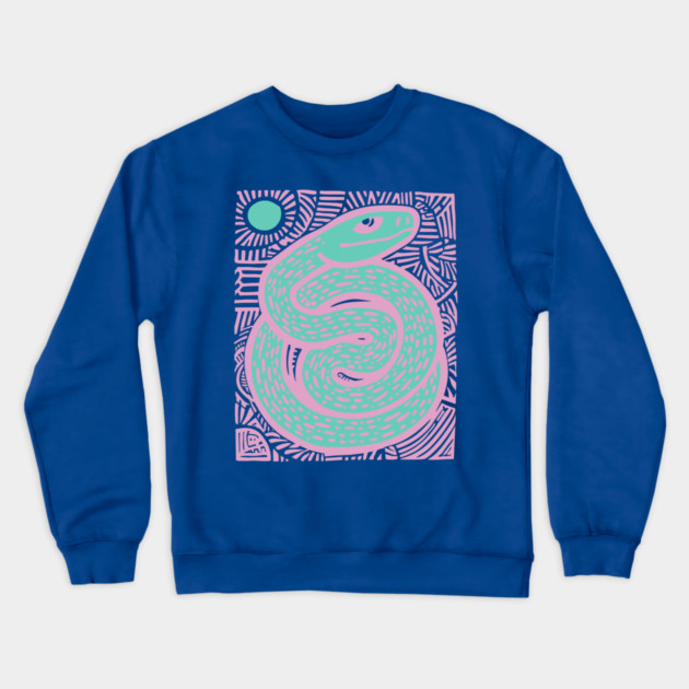 Mystic Serpent Linocut - Spiritual Snake Art Crewneck Sweatshirt by TuncGK