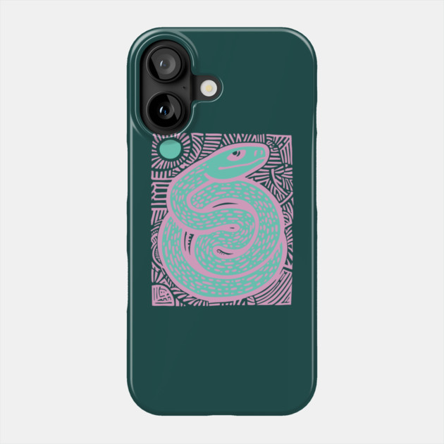 Mystic Serpent Linocut - Spiritual Snake Art Phone Case by TuncGK