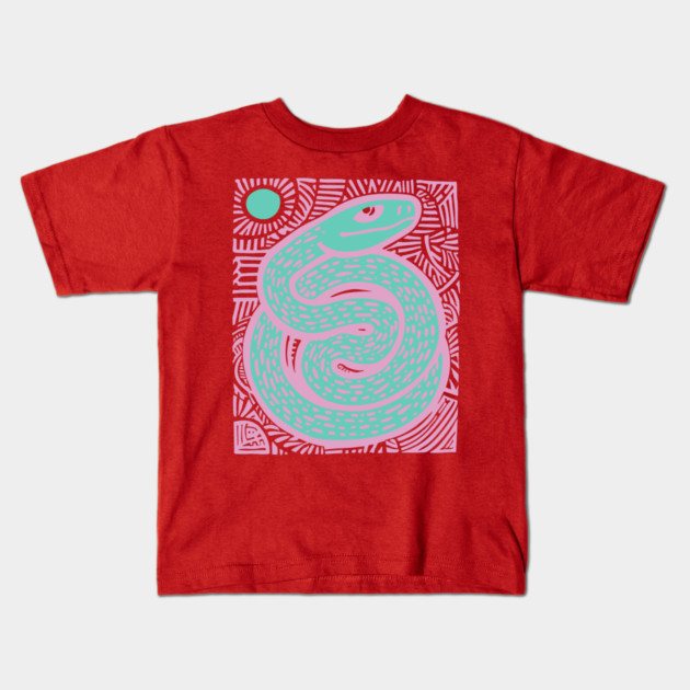 Mystic Serpent Linocut - Spiritual Snake Art Kids T-Shirt by TuncGK