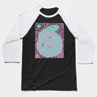Mystic Serpent Linocut - Spiritual Snake Art Baseball T-Shirt