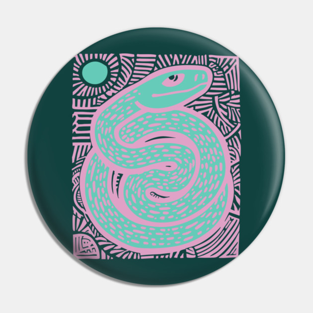 Mystic Serpent Linocut - Spiritual Snake Art Pin by TuncGK