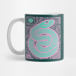 Mystic Serpent Linocut - Spiritual Snake Art Mug