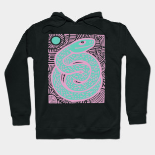 Mystic Serpent Linocut - Spiritual Snake Art Hoodie