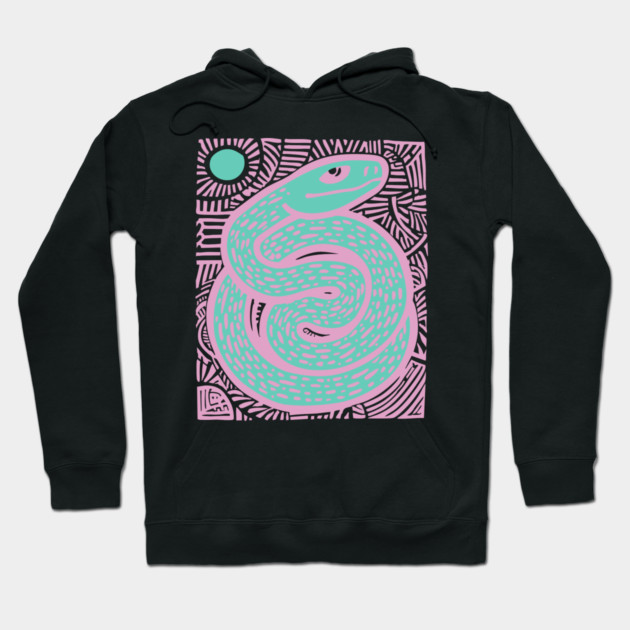 Mystic Serpent Linocut - Spiritual Snake Art Hoodie by TuncGK