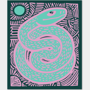 Mystic Serpent Linocut - Spiritual Snake Art Posters and Art