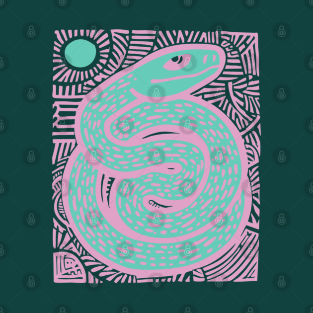 Mystic Serpent Linocut - Spiritual Snake Art by TuncGK