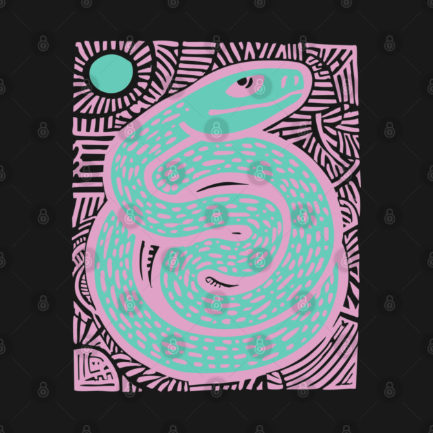 Mystic Serpent Linocut - Spiritual Snake Art by TuncGK