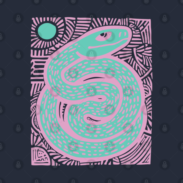 Mystic Serpent Linocut - Spiritual Snake Art by TuncGK
