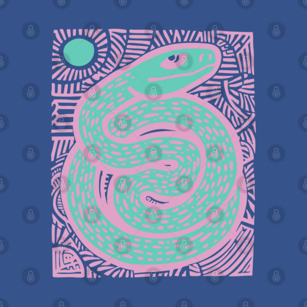 Mystic Serpent Linocut - Spiritual Snake Art by TuncGK