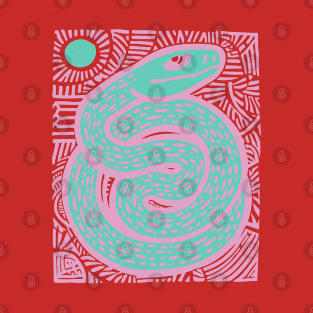 Mystic Serpent Linocut - Spiritual Snake Art by TuncGK