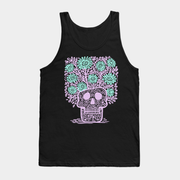 Skull Flower Pot - Pastel Goth Botanical Art Tank Top by TuncGK
