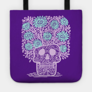 Skull Flower Pot - Pastel Goth Botanical Art Tote