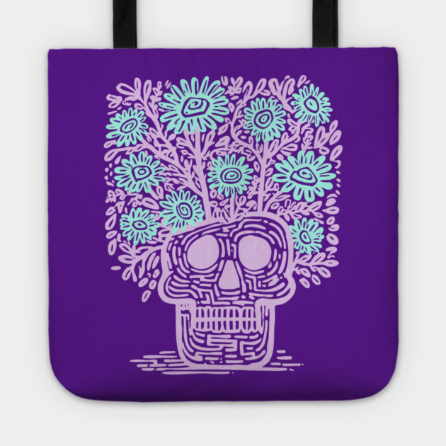 Skull Flower Pot - Pastel Goth Botanical Art Tote by TuncGK
