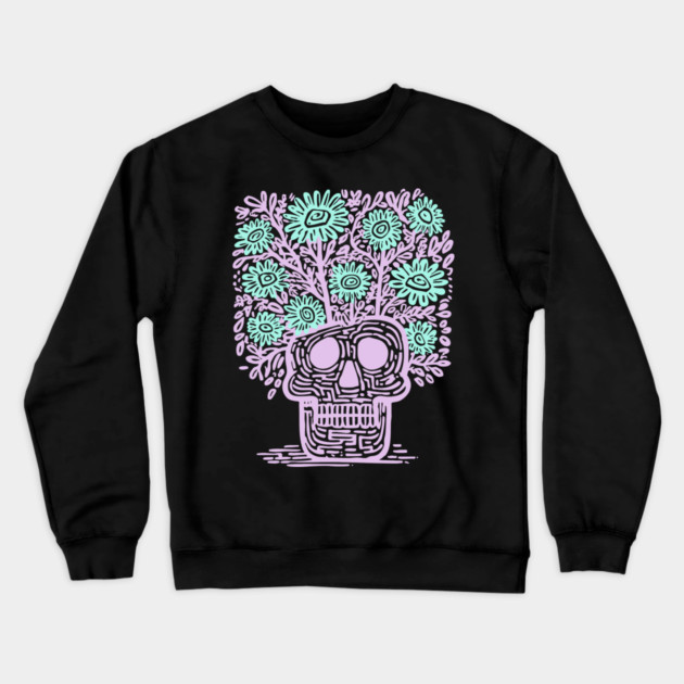Skull Flower Pot - Pastel Goth Botanical Art Crewneck Sweatshirt by TuncGK