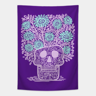 Skull Flower Pot - Pastel Goth Botanical Art Tapestry