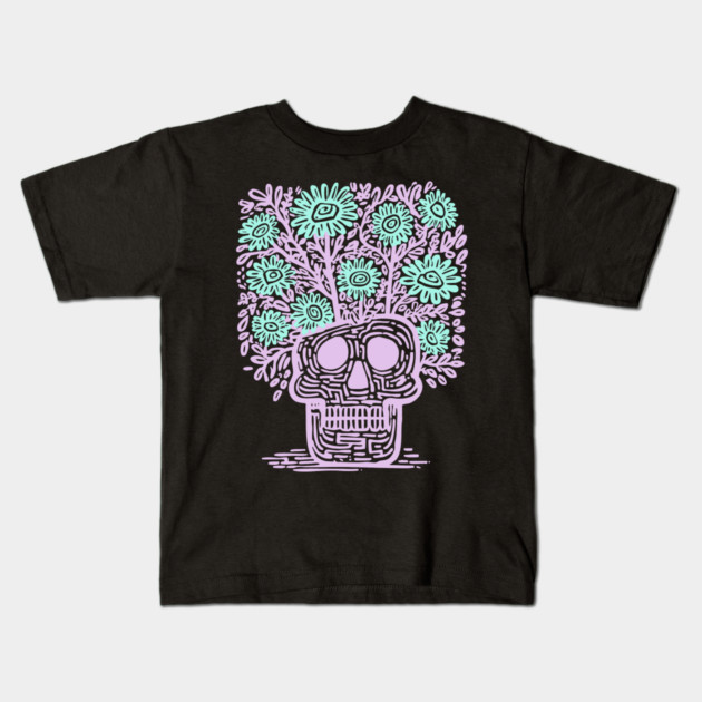 Skull Flower Pot - Pastel Goth Botanical Art Kids T-Shirt by TuncGK