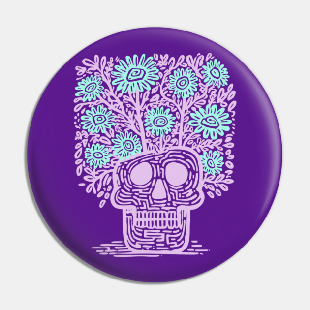 Skull Flower Pot - Pastel Goth Botanical Art Pin by TuncGK