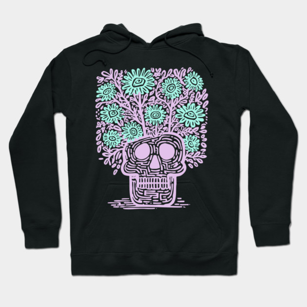 Skull Flower Pot - Pastel Goth Botanical Art Hoodie by TuncGK