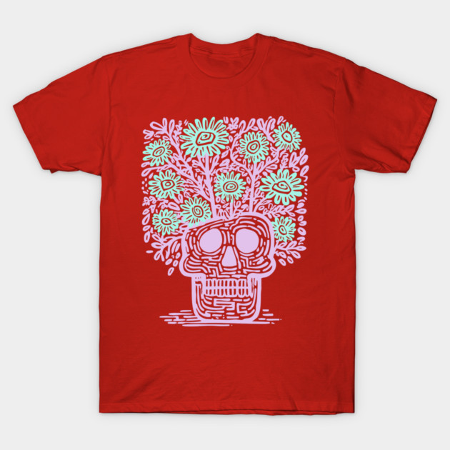 Skull Flower Pot - Pastel Goth Botanical Art T-Shirt by TuncGK