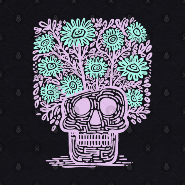 Skull Flower Pot - Pastel Goth Botanical Art by TuncGK