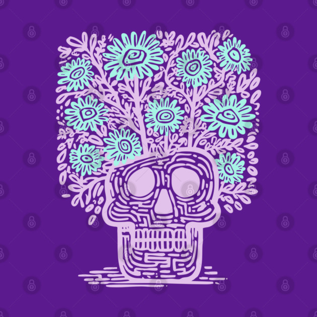 Skull Flower Pot - Pastel Goth Botanical Art by TuncGK
