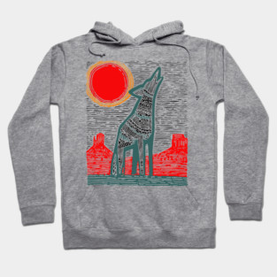 Desert Coyote Under a Red Sun - Graphic Western Art Hoodie
