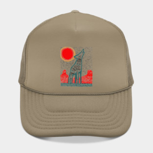 Desert Coyote Under a Red Sun - Graphic Western Art Hat