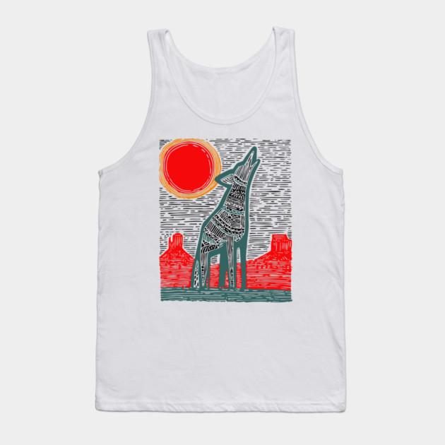 Desert Coyote Under a Red Sun - Graphic Western Art Tank Top by TuncGK