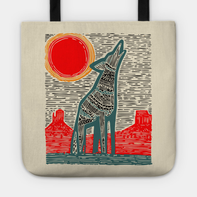 Desert Coyote Under a Red Sun - Graphic Western Art Tote by TuncGK