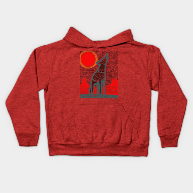 Desert Coyote Under a Red Sun - Graphic Western Art Kids Hoodie by TuncGK