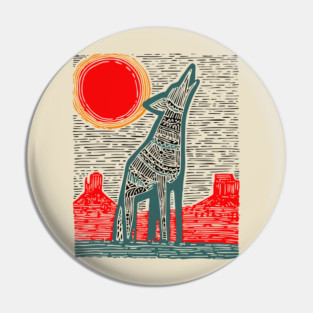 Desert Coyote Under a Red Sun - Graphic Western Art Pin