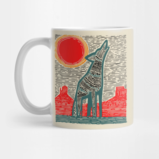 Desert Coyote Under a Red Sun - Graphic Western Art by TuncGK