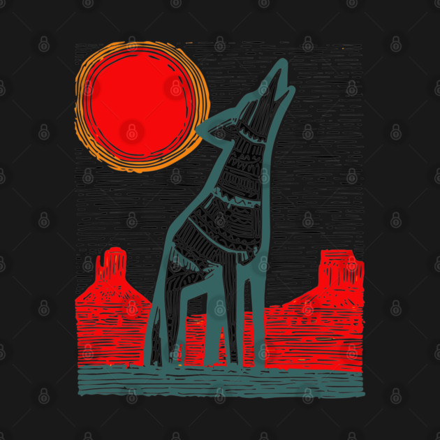 Desert Coyote Under a Red Sun - Graphic Western Art by TuncGK