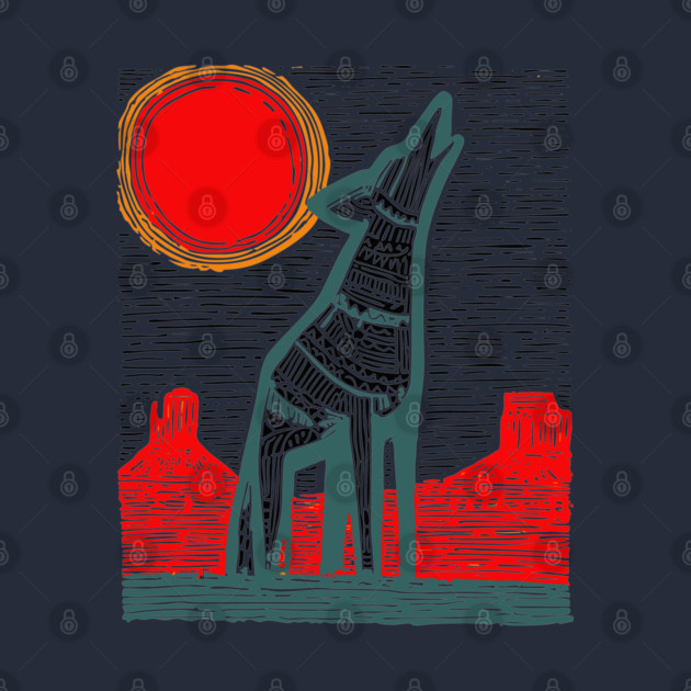 Desert Coyote Under a Red Sun - Graphic Western Art by TuncGK