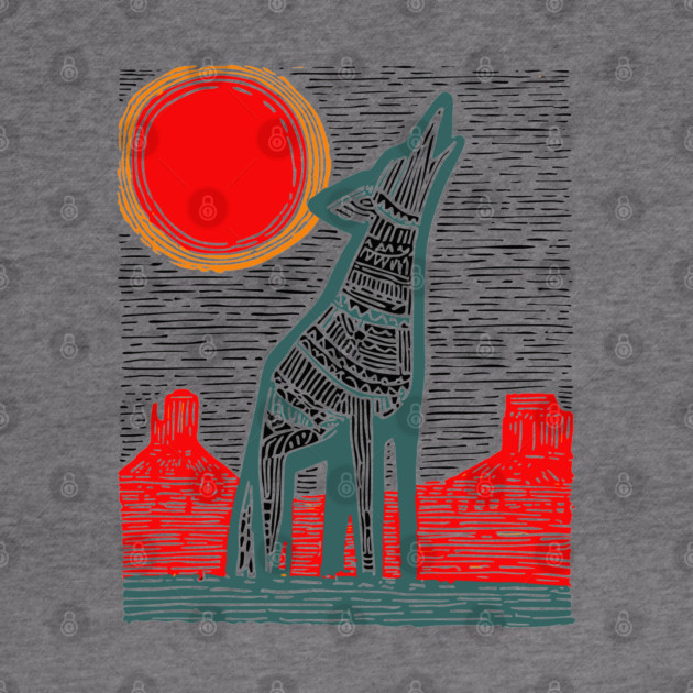 Desert Coyote Under a Red Sun - Graphic Western Art by TuncGK