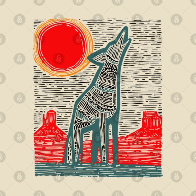 Desert Coyote Under a Red Sun - Graphic Western Art by TuncGK
