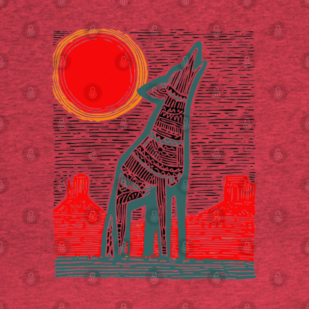 Desert Coyote Under a Red Sun - Graphic Western Art by TuncGK