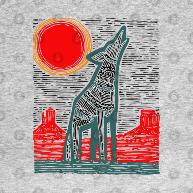 Desert Coyote Under a Red Sun - Graphic Western Art by TuncGK