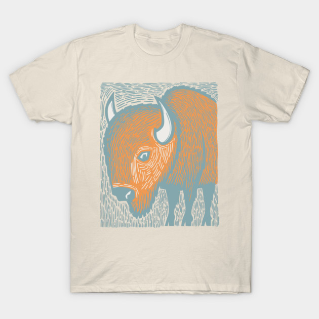 Majestic American Bison - Great Plains Linocut T-Shirt by TuncGK