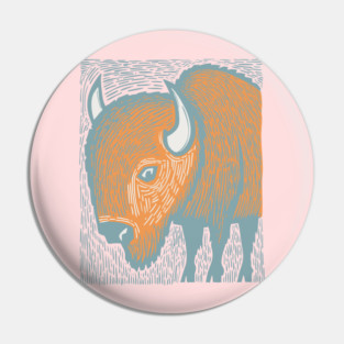 Majestic American Bison - Great Plains Linocut Pin