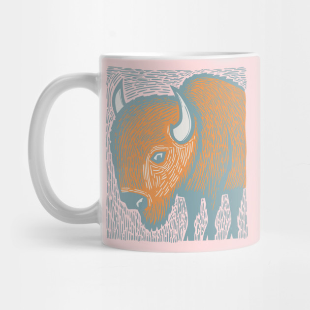 Majestic American Bison - Great Plains Linocut by TuncGK