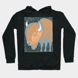 Majestic American Bison - Great Plains Linocut Hoodie