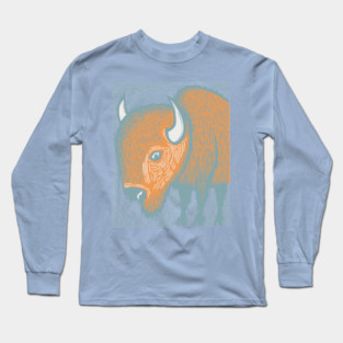 Majestic American Bison - Great Plains Linocut Long Sleeve T-Shirt