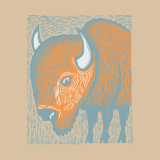 Majestic American Bison - Great Plains Linocut T-Shirt