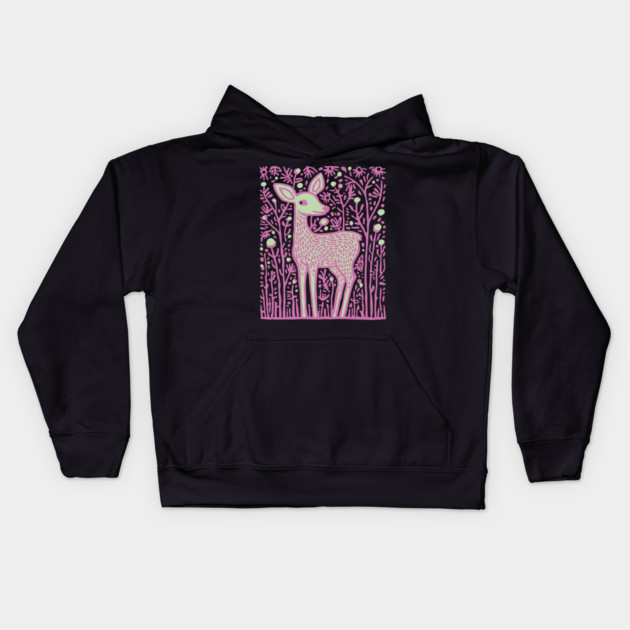Magical Fawn in a Pink Forest - Fairycore Kids Art Kids Hoodie by TuncGK