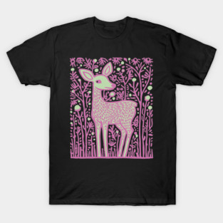 Magical Fawn in a Pink Forest - Fairycore Kids Art T-Shirt