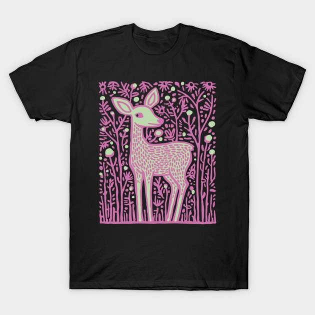 Magical Fawn in a Pink Forest - Fairycore Kids Art T-Shirt by TuncGK