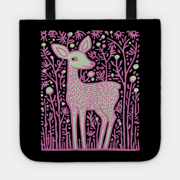 Magical Fawn in a Pink Forest - Fairycore Kids Art Tote by TuncGK