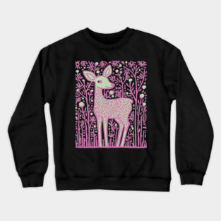 Magical Fawn in a Pink Forest - Fairycore Kids Art Crewneck Sweatshirt